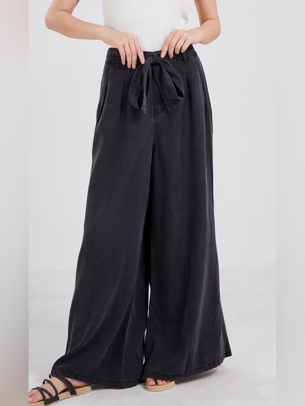 Sky & Sparrow Wide Leg Tie-Waist Pants in Black L (fits like Med!